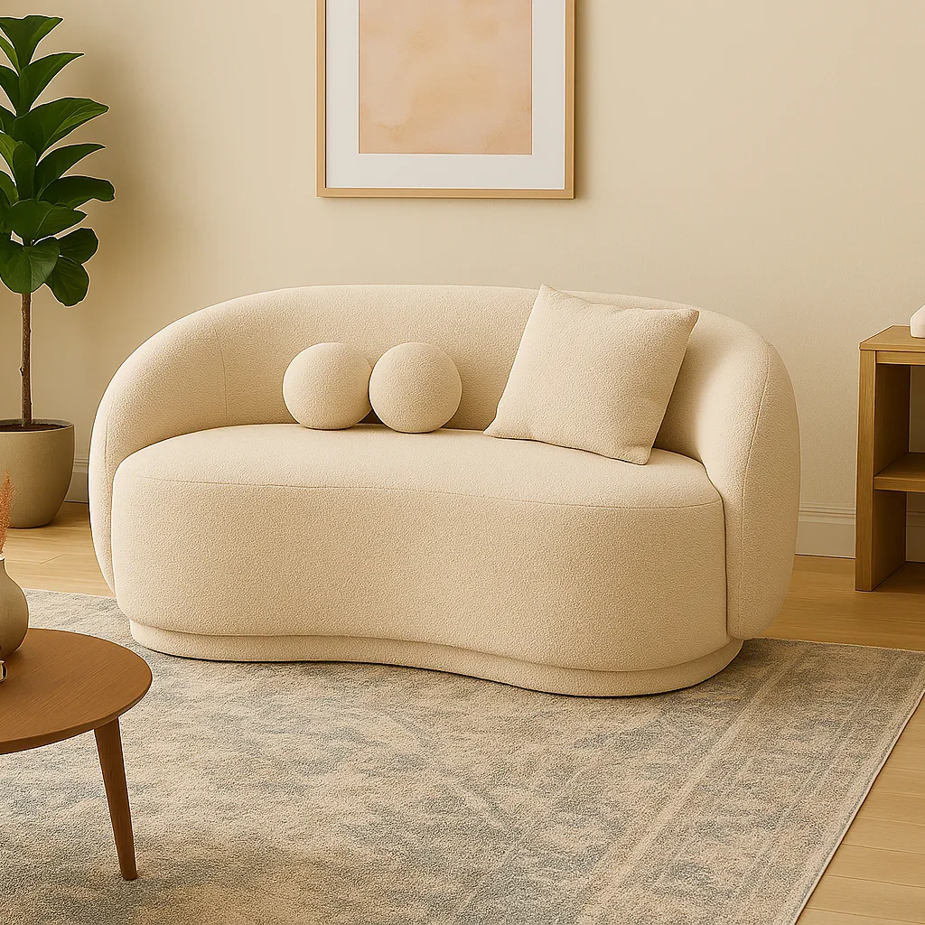 Modern Design Cloud Couch in Soft Boucle Upholstery 2 Seater