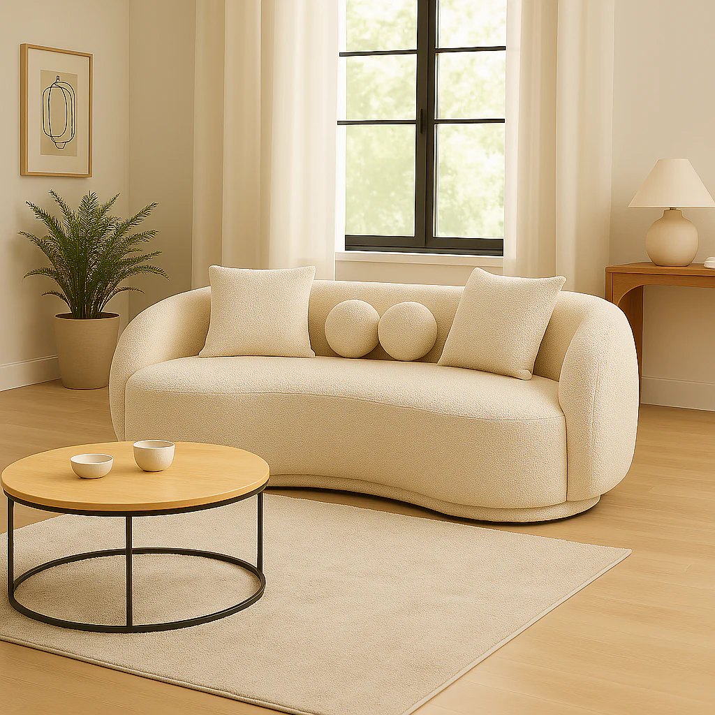 Modern Design Cloud Couch in Soft Boucle Upholstery 3 Seater