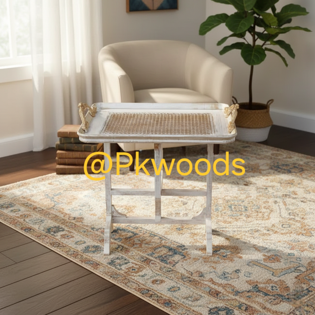 White Cane Foldable Tray Table