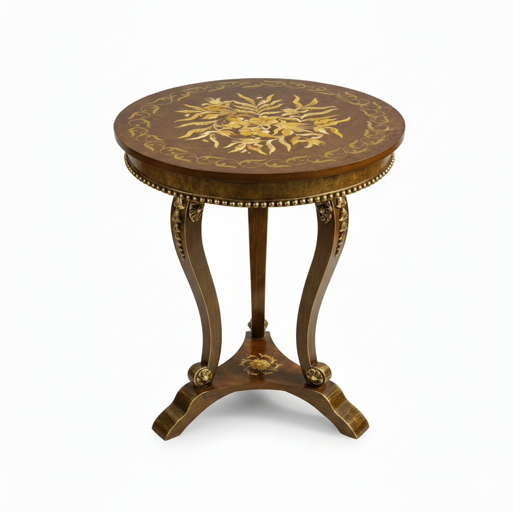 Floral Brown Antique Wooden Side Table