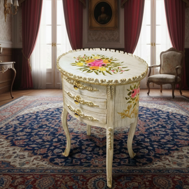 Off White three drawers Antique Wooden Table