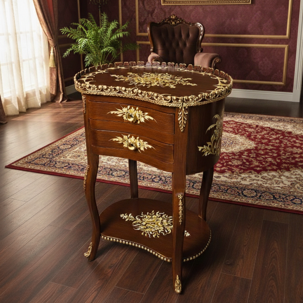 Brown Antique PK Woods Heritage Hand-Painted Side Table