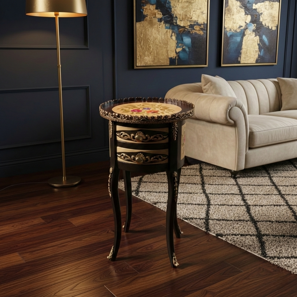 Brown Antique Round Wooden Table