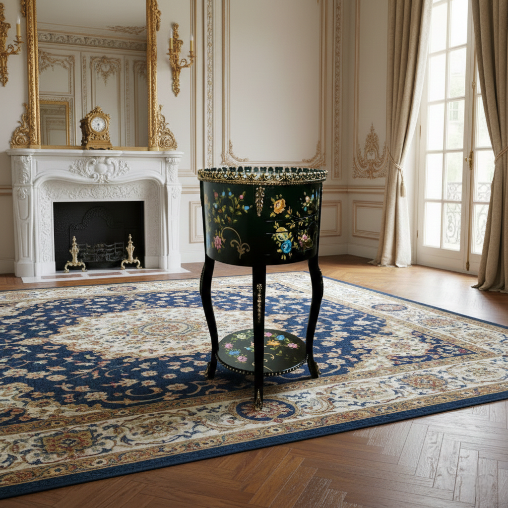 Black Floral Round Accent Table