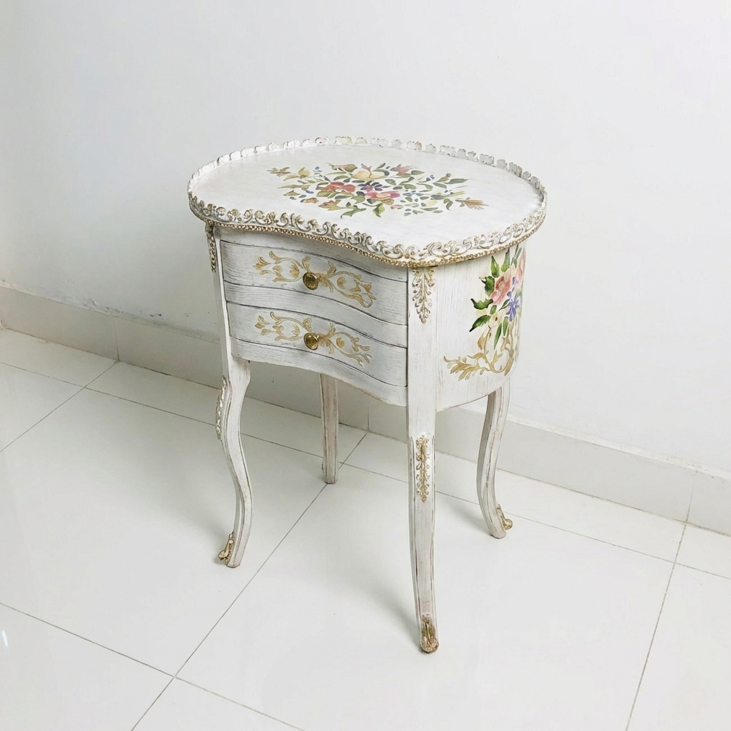Chalk White Finished Kidney Shaped Accent Table