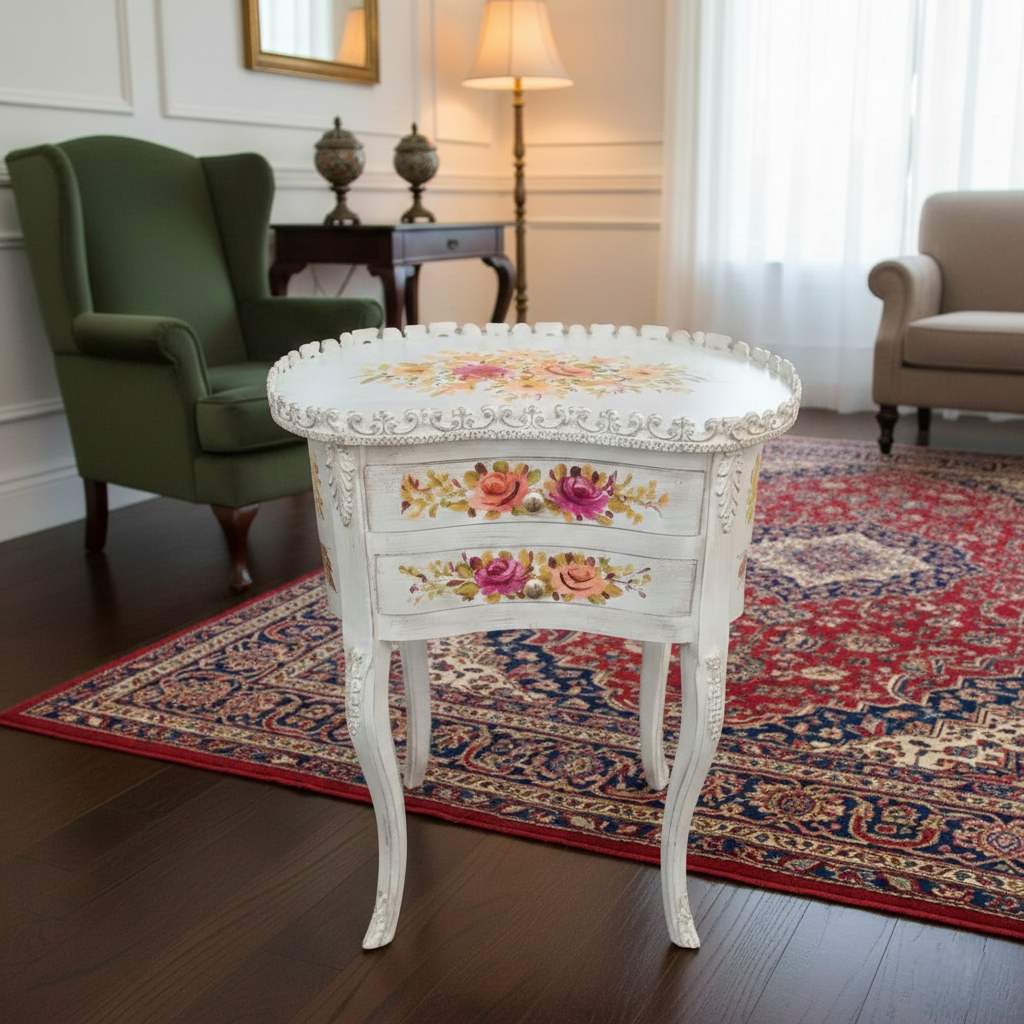 White Chalk Finished Kidney Accent Table