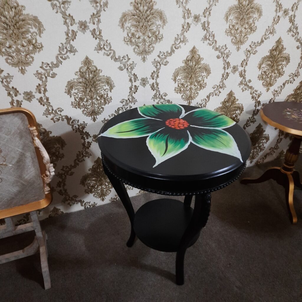 Black Sunflower Bloom Hand Painted Side Table