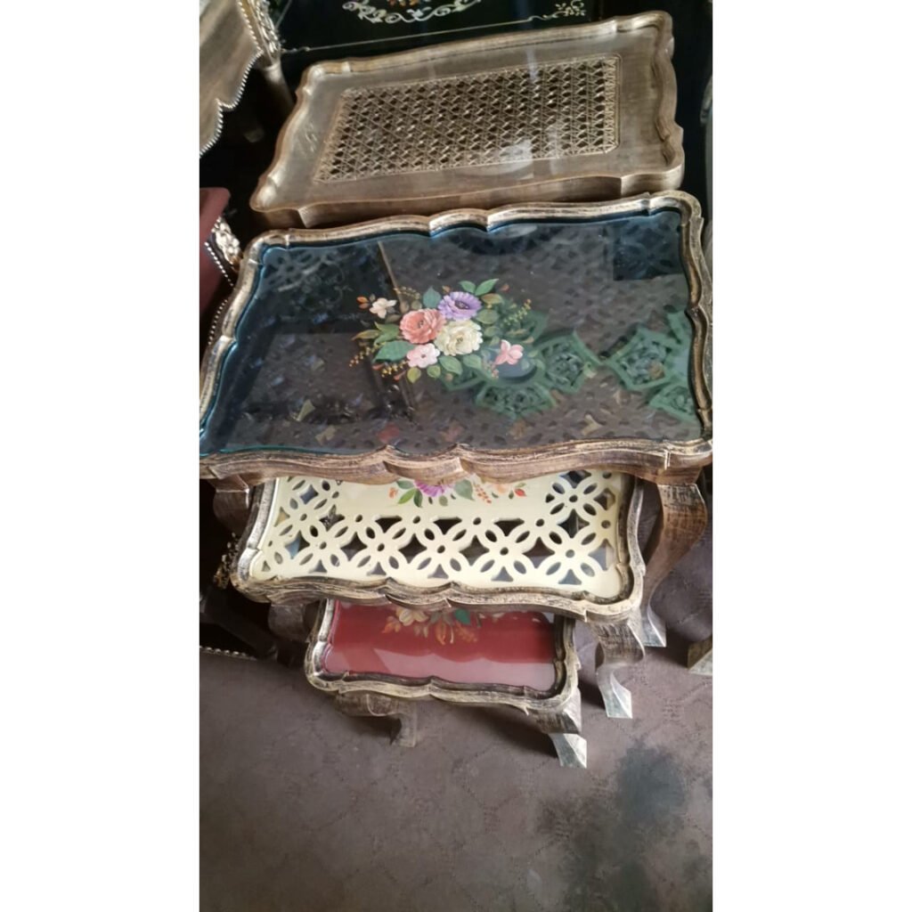 Multicolor CNC Wooden Mesh Nesting Table Set of 3