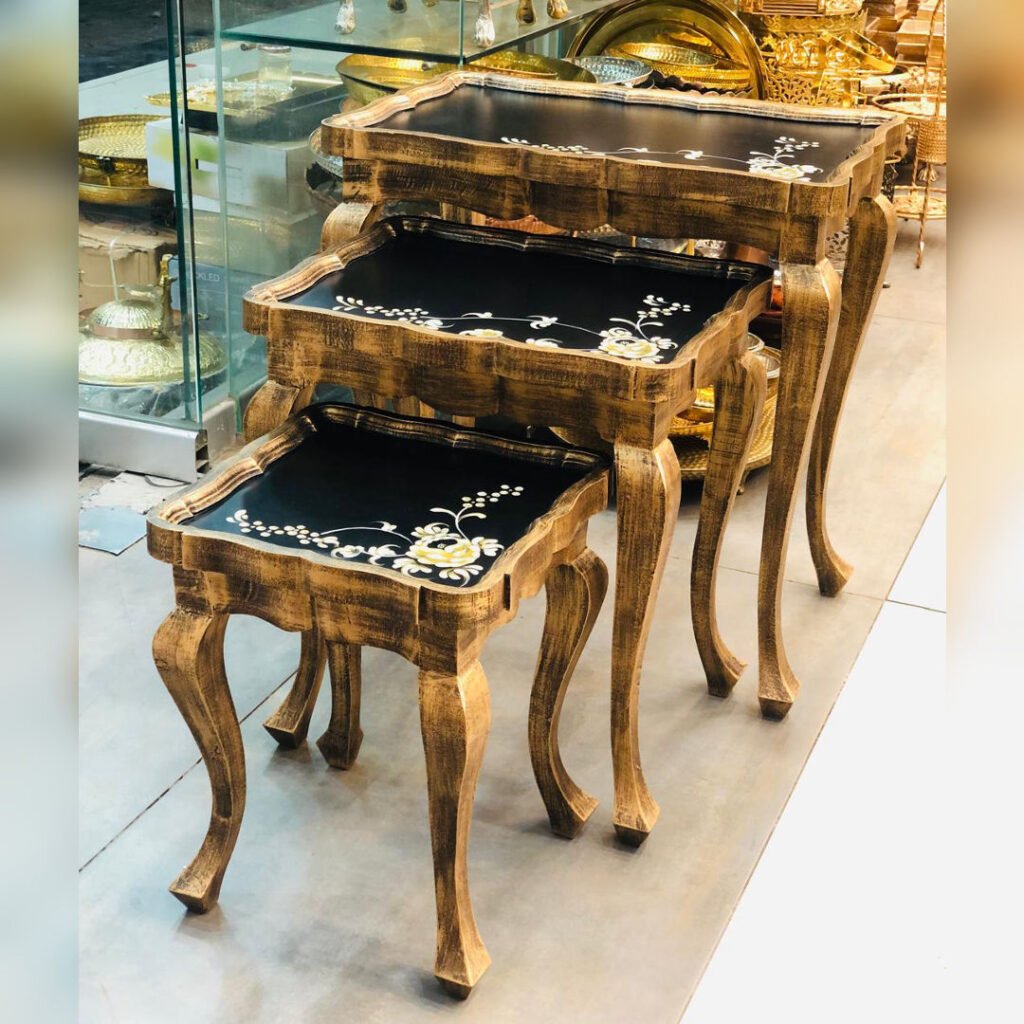 Black Imperial Rose Nesting Table Set of 3
