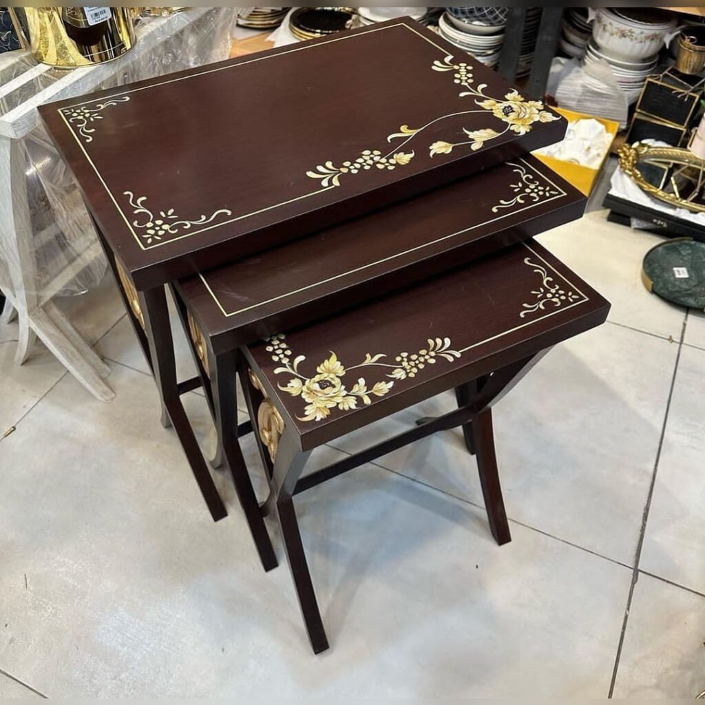 Brown Imperial Rose Nesting Table Set of 3