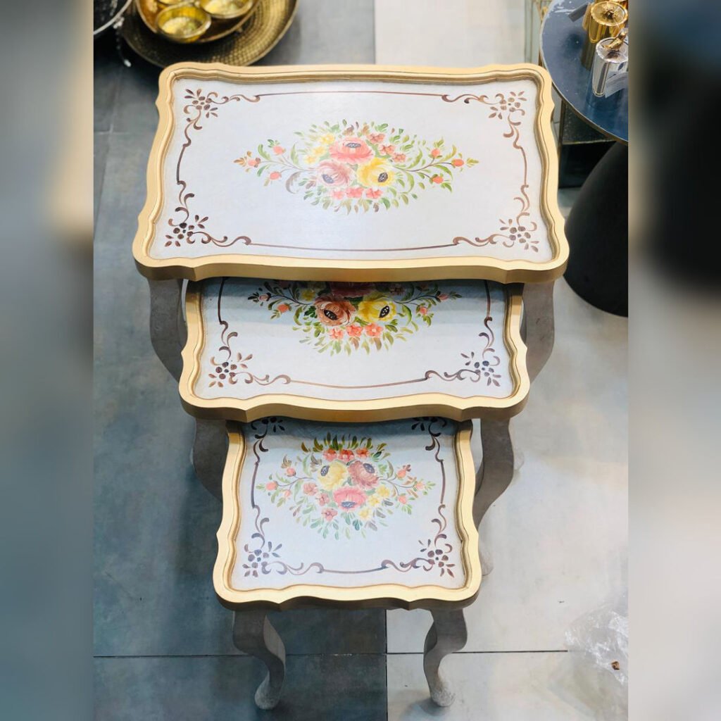 Heritage Floral Hand Painted Nesting Table Set