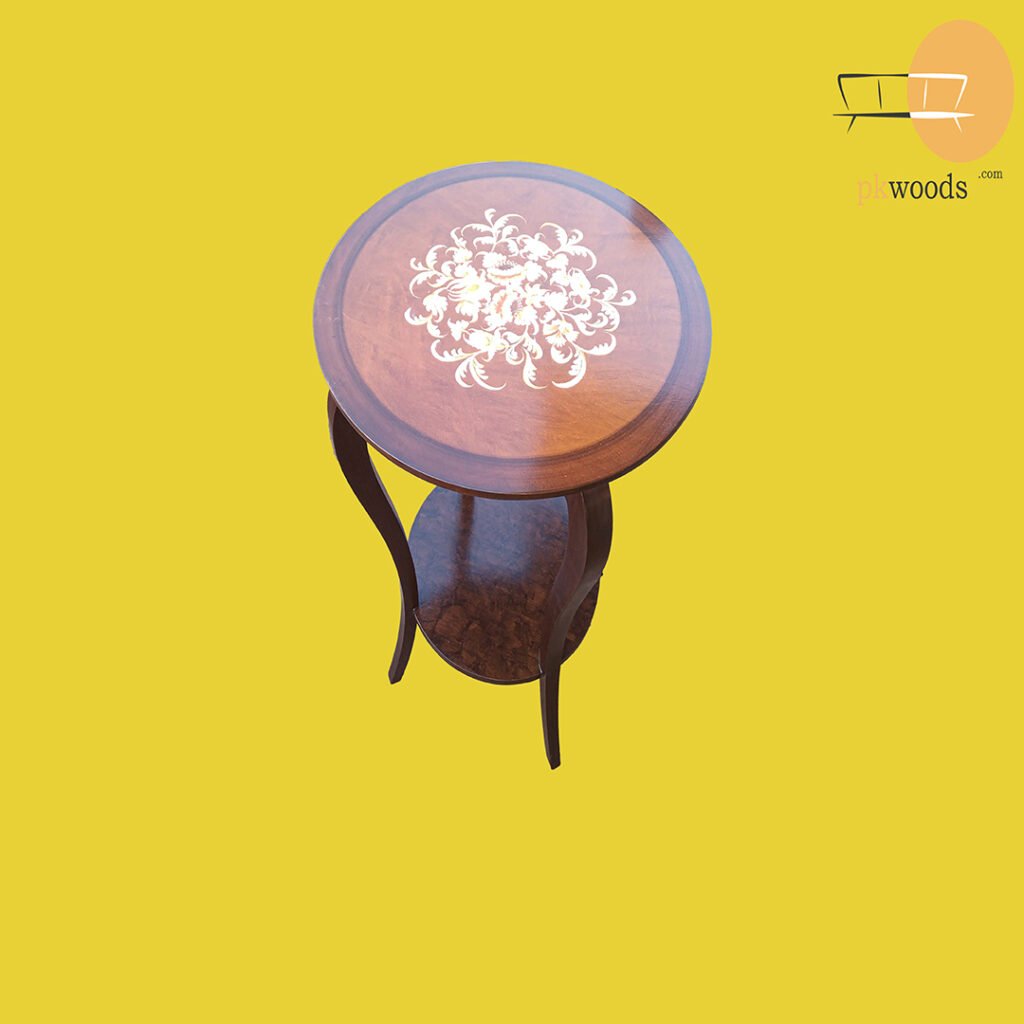 Brown Floral Antique Side Table