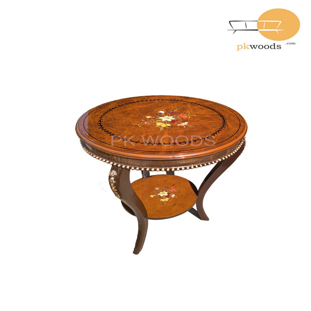 Brown Vintage Floral Wooden Side Table