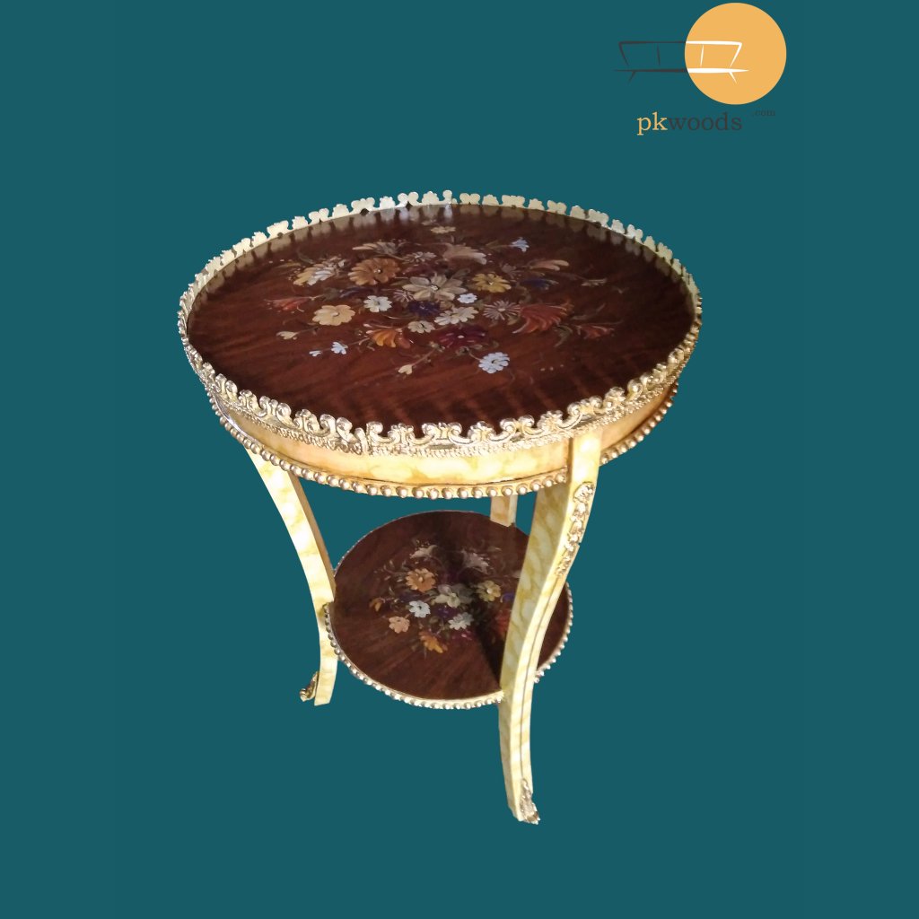 Brown Antique Floral Ivory Side Table