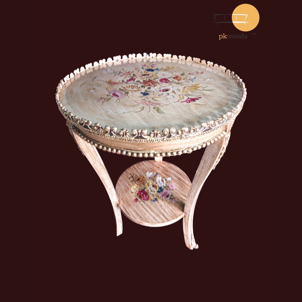 Antique Floral Ivory Side Table