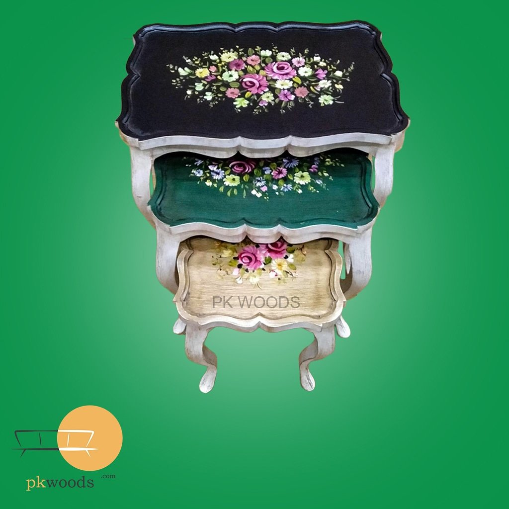 Multicolor Blossom Nesting Table Set of 3