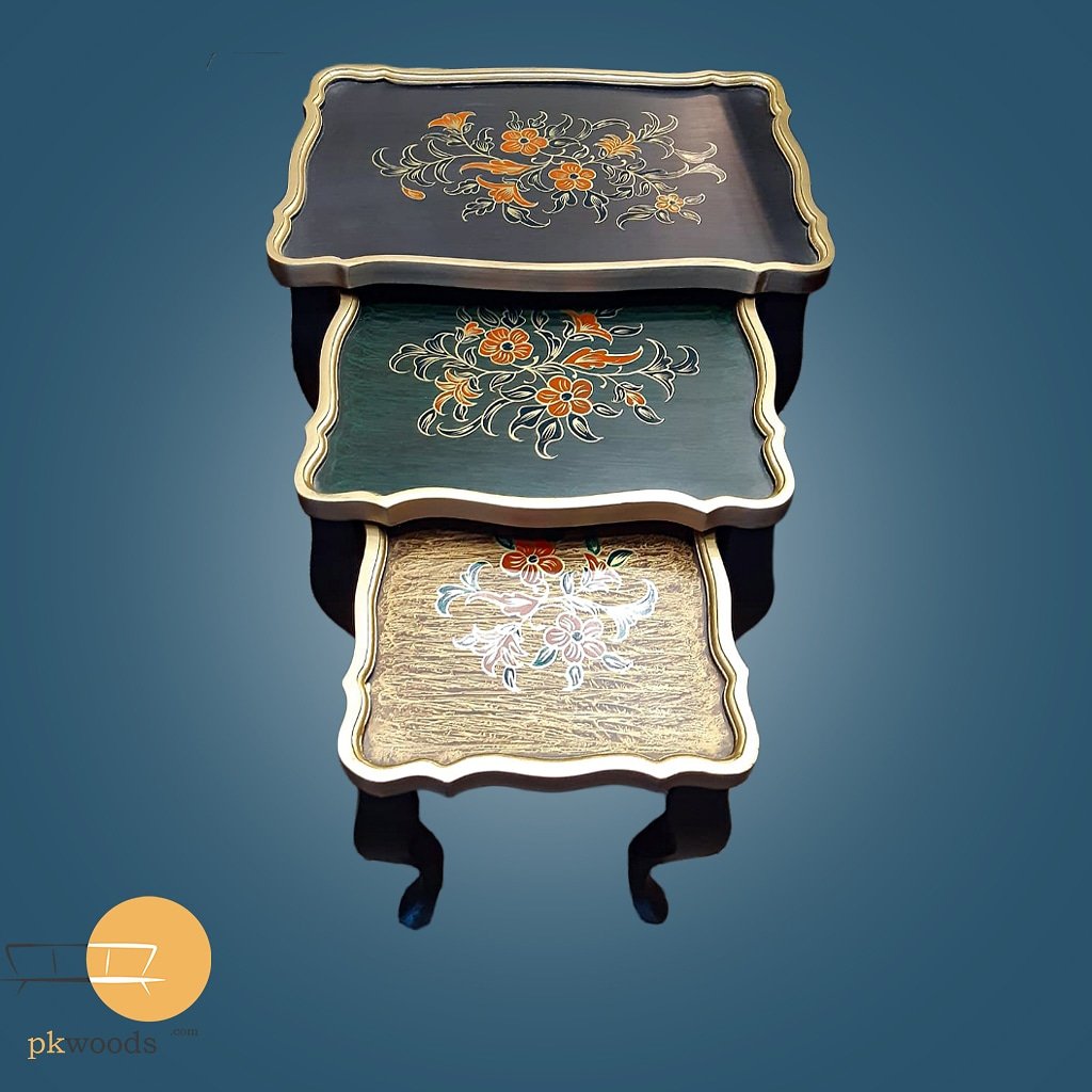Multicolor Antique Blossom Nesting Table Set of 3