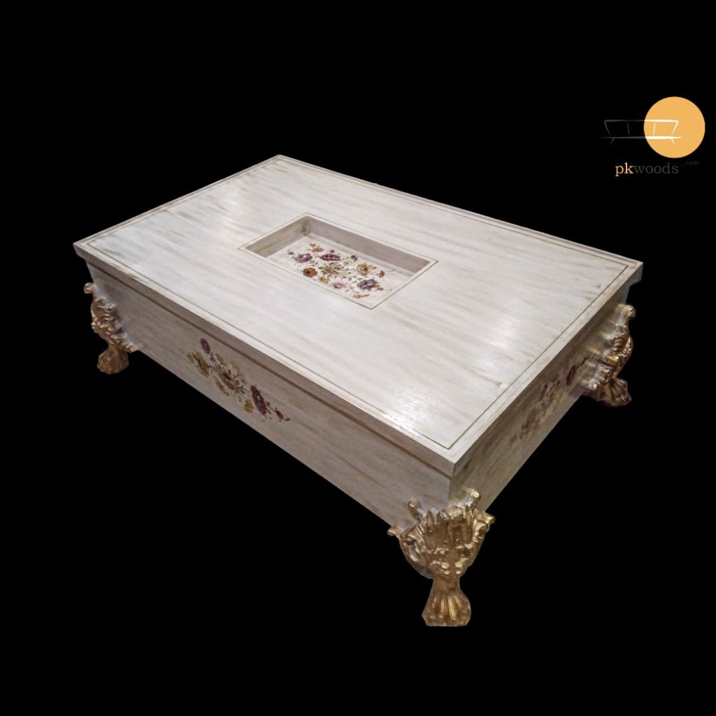 Rectangular Chalk White Floral Luxury Center Table