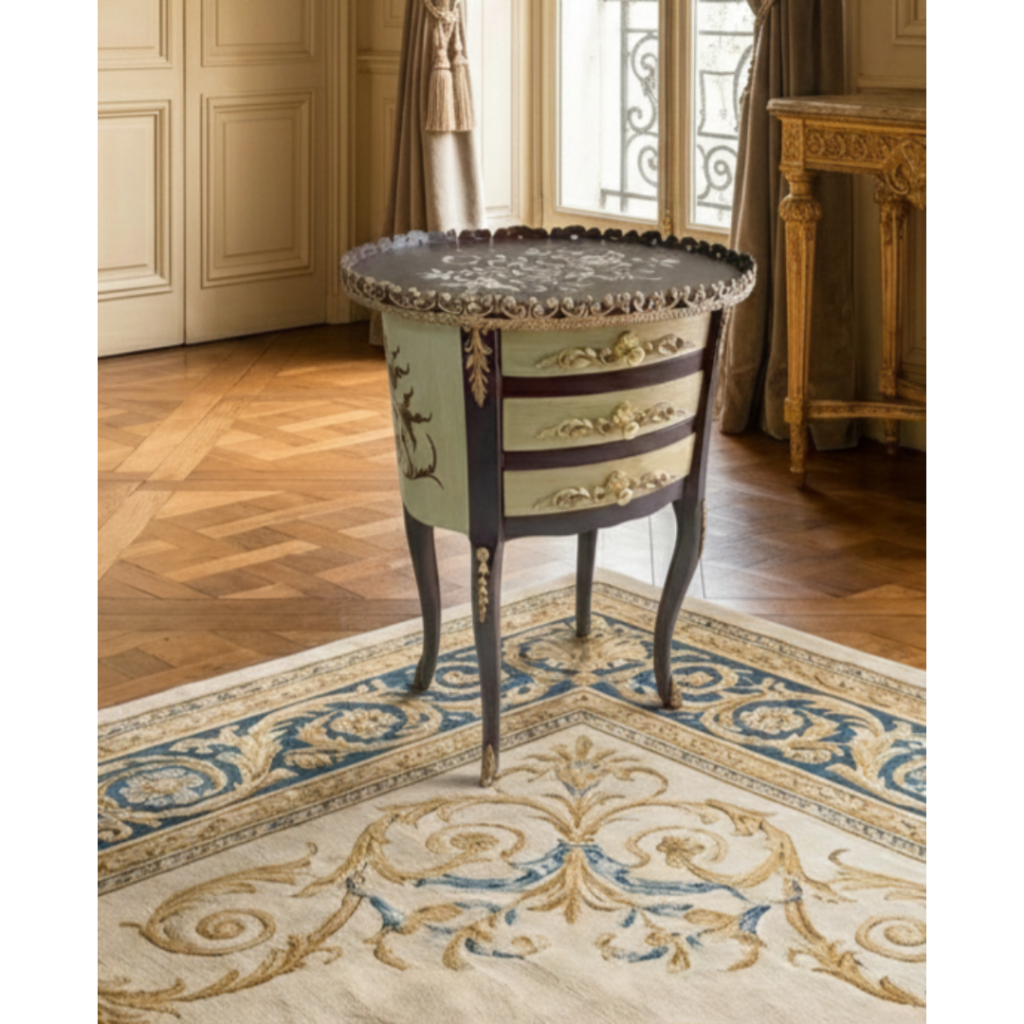 Brown Antique three drawers Oval Wooden Table