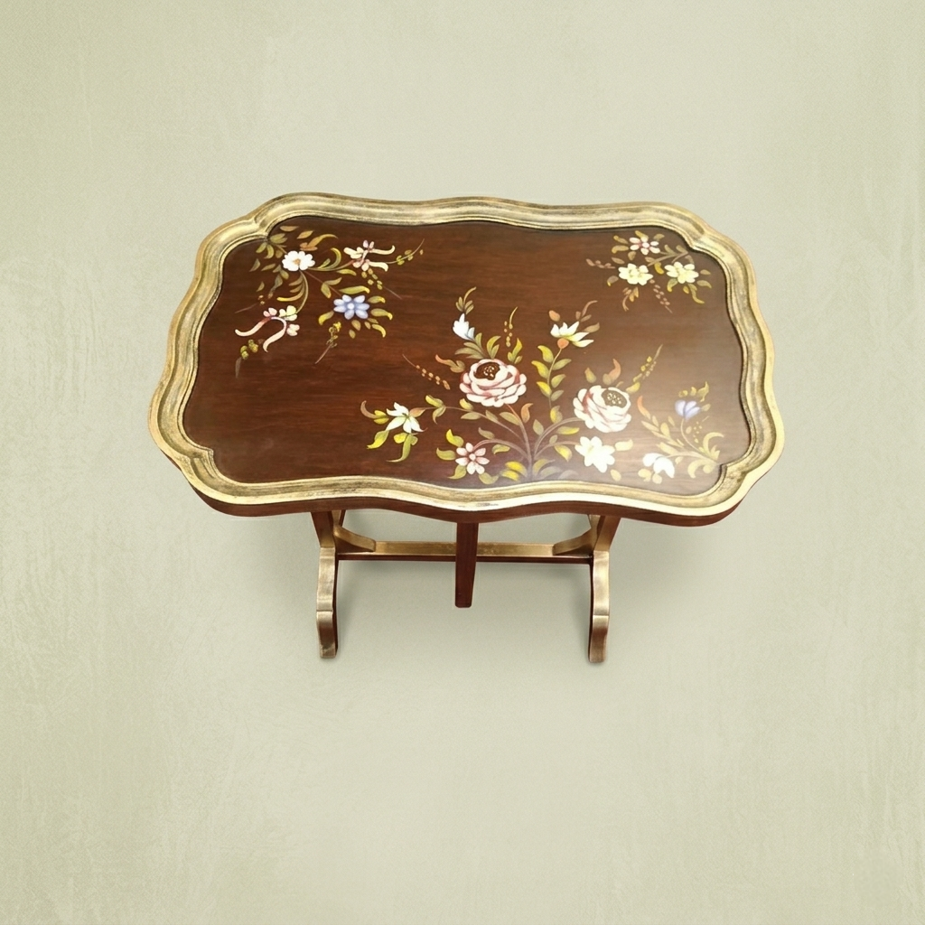 Gold Brown Base Floral Hand Painted Foldable Tray Table