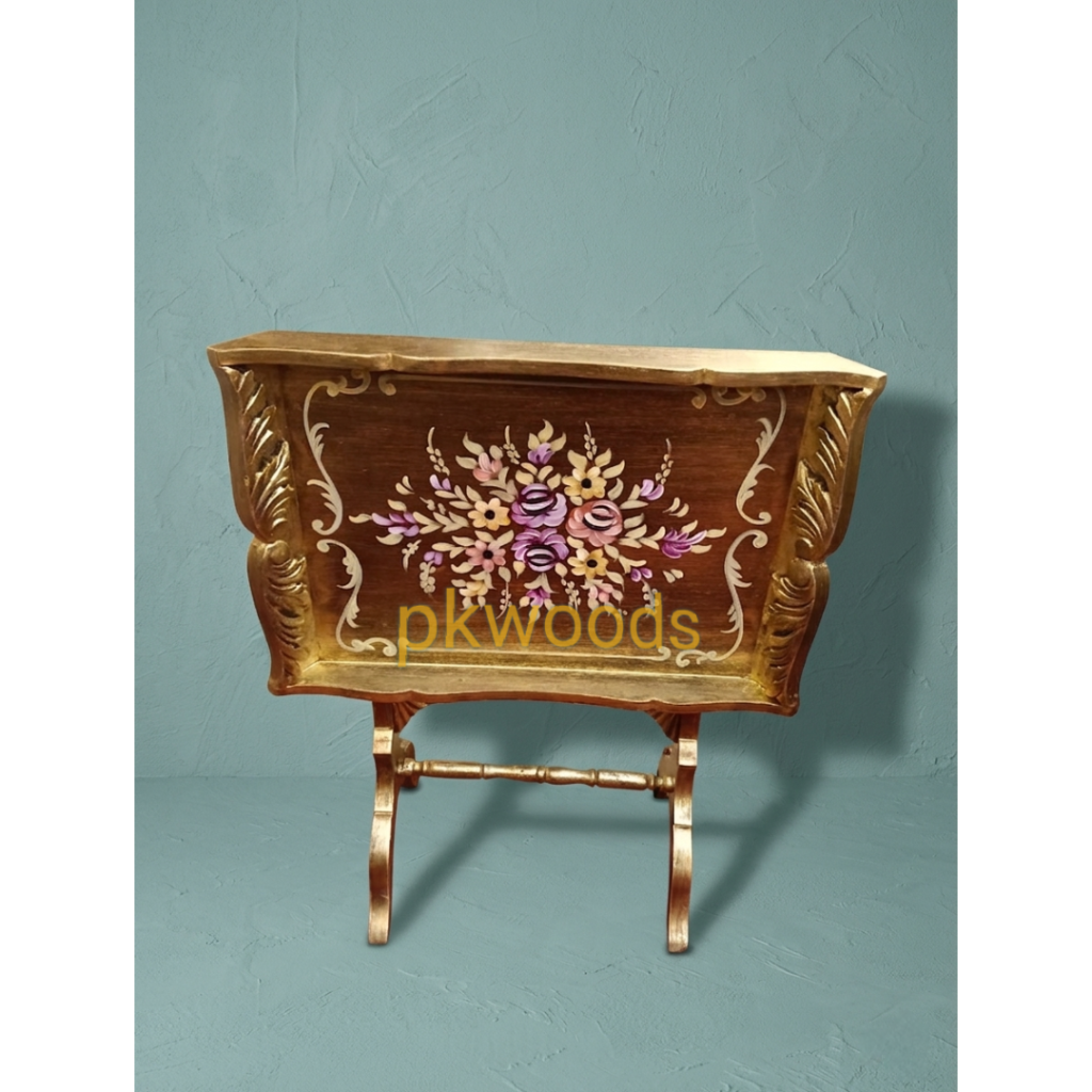 Gold Finishing Floral Hand Painted Foldable Tray Table