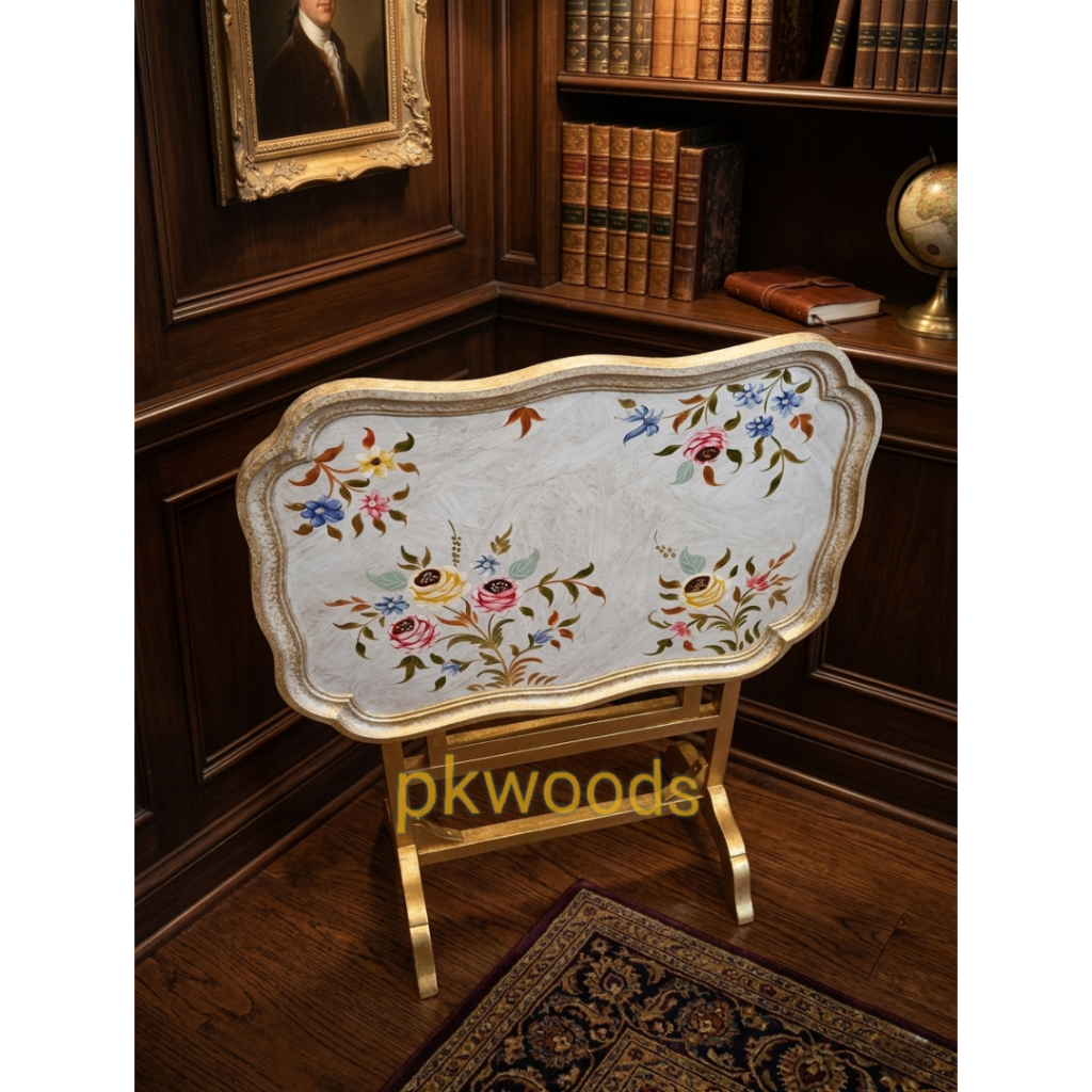 Golden Floral Hand Painted Foldable Tray Table