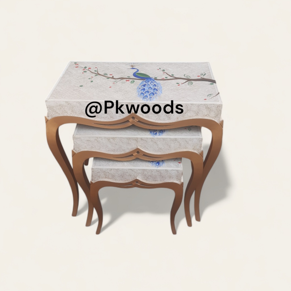 Royal Peacock Hand Painted Nesting Table Set